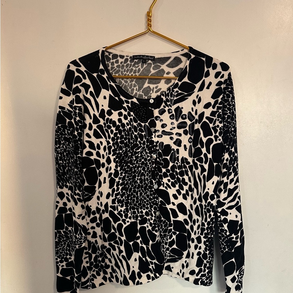 Pierre Black and White Animal Print Cardigan